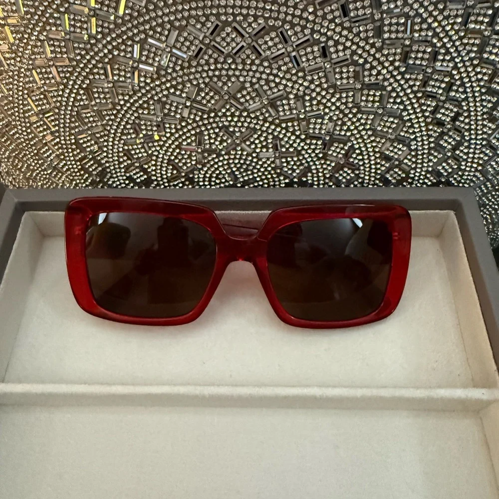 Versace Red Jeweled Square Sunglasses - Picture 4 of 9